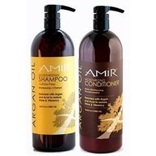 Amir Amir Argan Oil Sulfate Free Shampoo &amp; Argan Oil Conditioner Liter Duo (33.8 oz ea) with FREE Pumps! Best Price! Great Value!Amir