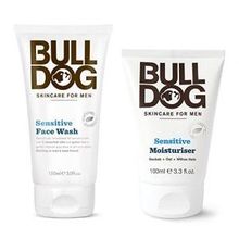 Bulldog Sensitive Face Wash and Moisturizer For Men With 2 Essential Oils, Green Tea, Green Algae, Konjac Mannan and Vitamin E, 5 and 3.3 fl. oz. eachBULLDOG