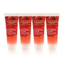 Strawberry Scrub Face Wash with Mulberry Extract - ★ ALL Natural - ★ Soothes and Moisturizes Flaky Skin. ★ Mildly Exfoliates and Lightens Skin - ★ Each 60 Ml - ★ Value Pack of 4 (240 Ml - 8.11 Ounces) - Vaadi HerbalsVaadi Herbals