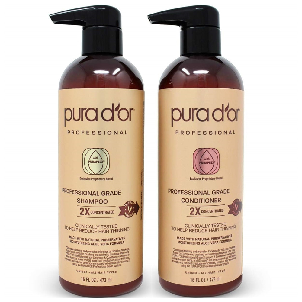 PURA D&#039;OR Professional Grade Shampoo &amp; Conditioner 473ml, 2X Concentrated, Anti-Hair ThinningPURA DOR